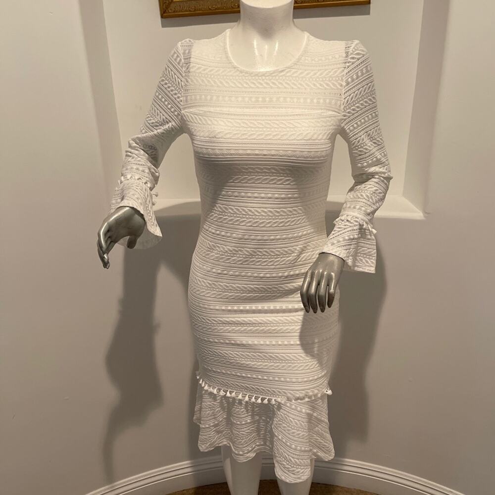 SHILLA THE LABEL White Long Sleeve Lace Bodycon Midi Cocktail Party Dress XL NWT